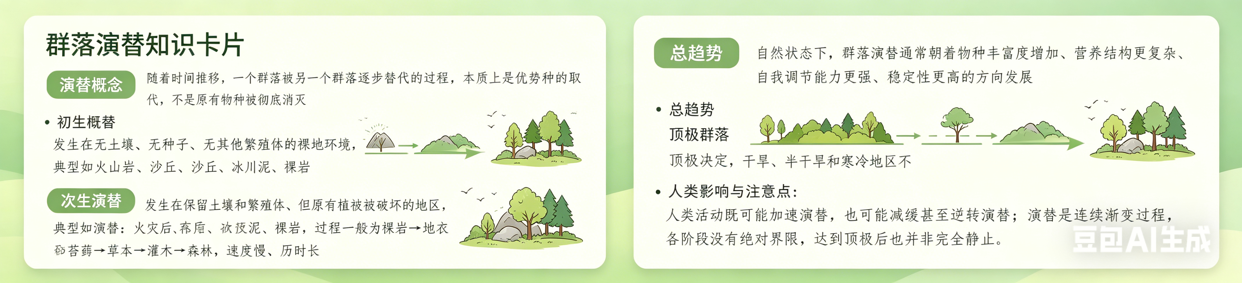 群落演替与初生次生演替示意图